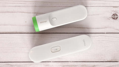 Withings Thermo (top) compared to the comparably-sized iHealth digital thermometer (bottom).